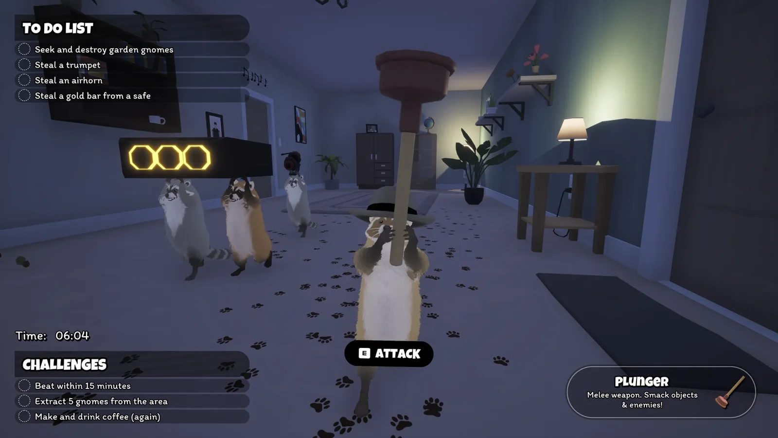 Steam store screenshot of raccoons in a moonlit yard