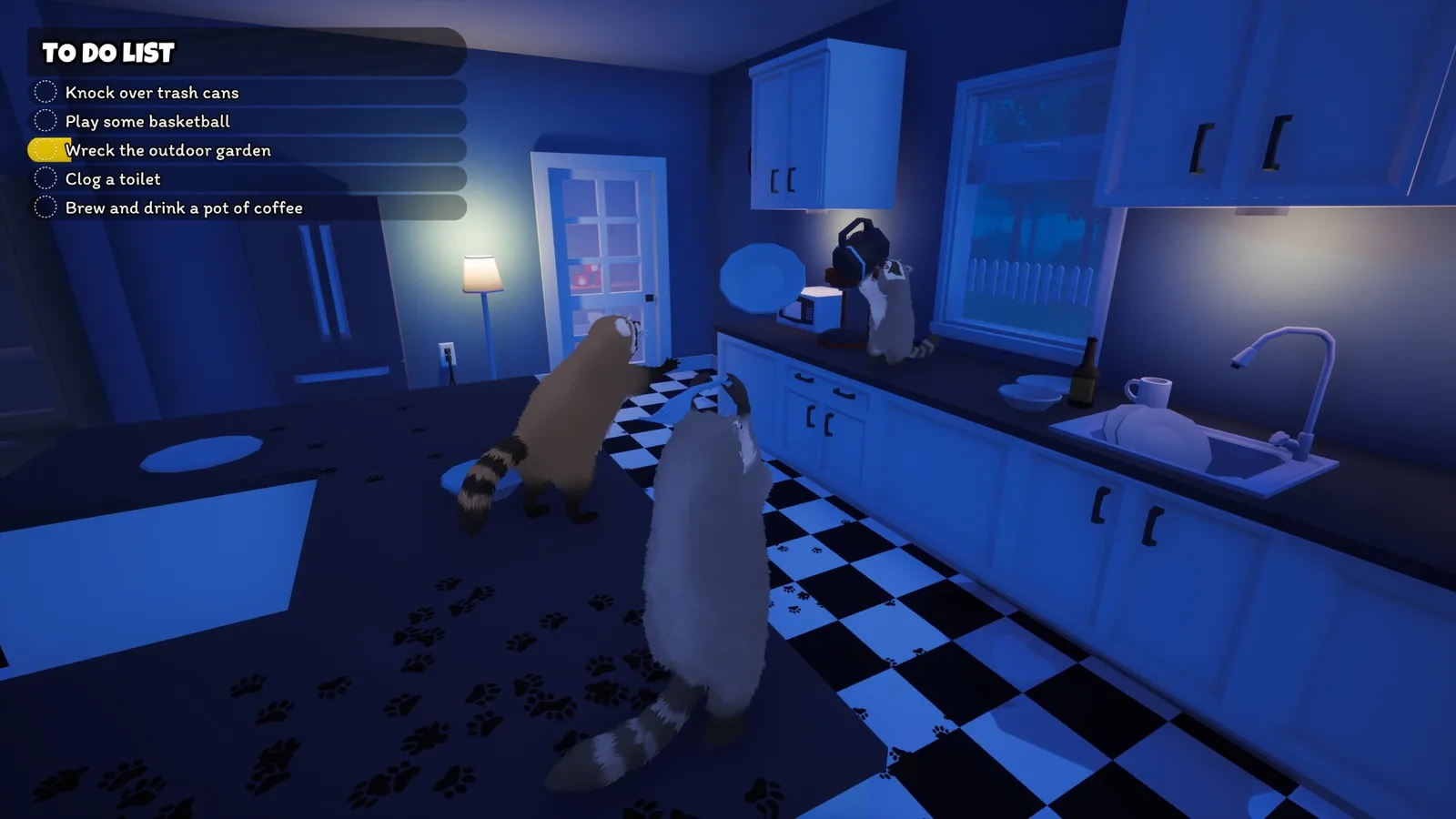 Steam screenshot of a raccoon in a kitchen